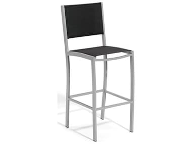 Oxford Garden Travira Aluminum Flint Stackable Bar Chair with Black Sling OXFTVBCHSB