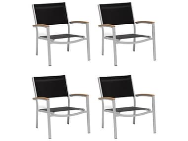 Oxford Garden Travira Aluminum Flint Lounge Chair with Black Sling (Price Includes 4) OXFTVCASBN4