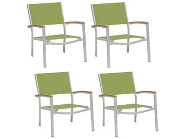 Oxford Garden Travira Aluminum Flint Lounge Chair with Go Green Sling (Price Includes 4) OXFTVCAST102N4