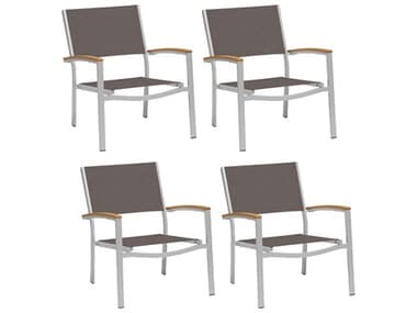 Oxford Garden Travira Aluminum Flint Lounge Chair with Cocoa Sling (Price Includes 4) OXFTVCAST104N4