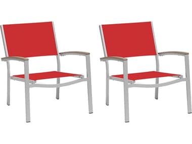 Oxford Garden Travira Aluminum Flint Lounge Chair with Red Sling (Price Includes 2) OXFTVCAST105V2