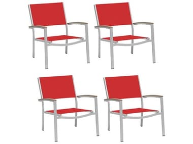 Oxford Garden Travira Aluminum Flint Lounge Chair with Red Sling (Price Includes 4) OXFTVCAST105V4