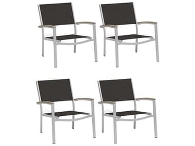 Oxford Garden Travira Aluminum Flint Lounge Chair with Ninja Sling (Price Includes 4) OXFTVCAST106V4