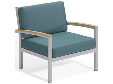 Oxford Garden Travira Aluminum Flint Lounge Chair with Ice Blue Cushions OXFTVCCNIB
