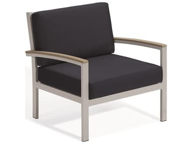 Oxford Garden Travira Aluminum Flint Lounge Chair with Midnight Blue Cushions OXFTVCCVMB