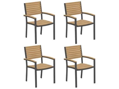 Oxford Garden Travira Aluminum Carbon Stackable Dining Arm Chair (Price Includes 4) OXFTVCHNACNPCC4
