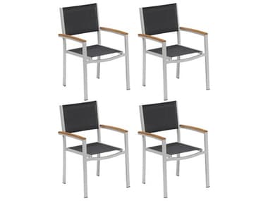 Oxford Garden Travira Aluminum Carbon Stackable Dining Arm Chair with Black Sling (Price Includes 4) OXFTVCHSBN4