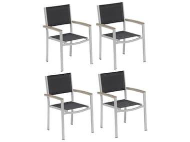 Oxford Garden Travira Aluminum Flint Stackable Dining Arm Chair with Black Sling (Price Includes 2) OXFTVCHSBV4