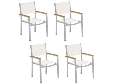Oxford Garden Travira Aluminum Flint Stackable Dining Arm Chair with Natural Sling (Price Includes 4) OXFTVCHSCN4
