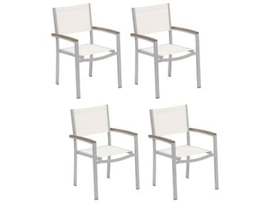 Oxford Garden Travira Aluminum Flint Stackable Dining Arm Chair with Natural Sling (Price Includes 4) OXFTVCHSCV4