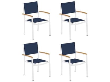 Oxford Garden Travira Aluminum Chalk Stackable Dining Arm Chair with Ink Pen Sling (Price Includes 4) OXFTVCHST101ACNPCW4