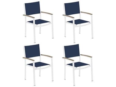 Oxford Garden Travira Aluminum Chalk Stackable Dining Arm Chair with Ink Pen Sling (Price Includes 4) OXFTVCHST101ACVPCW4