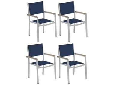 Oxford Garden Travira Aluminum Flint Stackable Dining Arm Chair with Ink Pen Sling (Price Includes 4) OXFTVCHST101V4