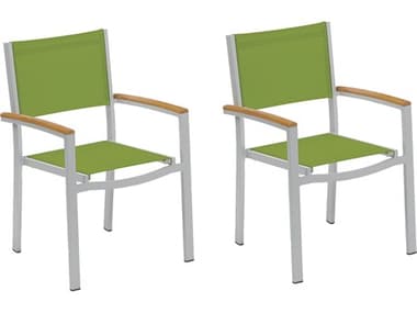 Oxford Garden Travira Aluminum Flint Stackable Dining Arm Chair with Go Green Sling (Price Includes 2) OXFTVCHST102N2