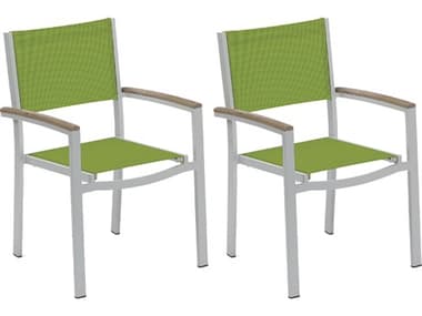 Oxford Garden Travira Aluminum Flint Stackable Dining Arm Chair with Go Green Sling (Price Includes 2) OXFTVCHST102V2