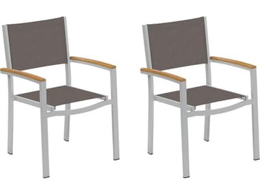 Oxford Garden Travira Aluminum Flint Stackable Dining Arm Chair with Cocoa Sling (Price Includes 2) OXFTVCHST104N2