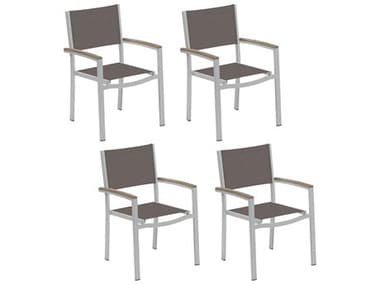 Oxford Garden Travira Aluminum Flint Stackable Dining Arm Chair with Cocoa Sling (Price Includes 4) OXFTVCHST104V4