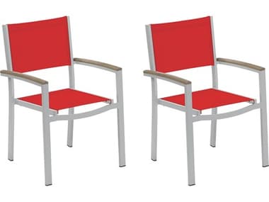 Oxford Garden Travira Aluminum Flint Stackable Dining Arm Chair with Red Sling (Price Includes 2) OXFTVCHST105V2