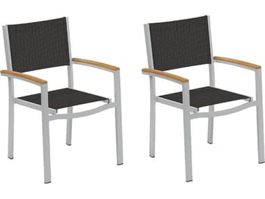 Oxford Garden Travira Aluminum Flint Stackable Dining Arm Chair with Ninja Sling (Price Includes 2) OXFTVCHST106N2