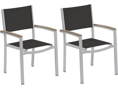 Oxford Garden Travira Aluminum Flint Stackable Dining Arm Chair with Ninja Sling (Price Includes 2) OXFTVCHST106V2