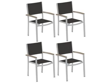 Oxford Garden Travira Aluminum Flint Stackable Dining Arm Chair with Ninja Sling (Price Includes 4) OXFTVCHST106V4
