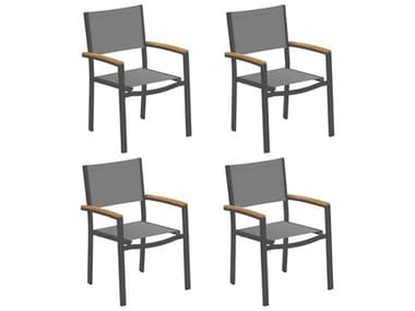 Oxford Garden Travira Aluminum Carbon Stackable Dining Arm Chair with Titanium Sling (Price Includes 4) OXFTVCHST109ACNPCC4