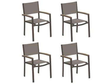 Oxford Garden Travira Aluminum Carbon Stackable Dining Arm Chair with Titanium Sling (Price Includes 4) OXFTVCHST109ACVPCC4