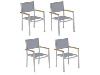 Oxford Garden Travira Aluminum Flint Stackable Dining Arm Chair with Slate Sling (Price Includes 4) OXFTVCHST110N4