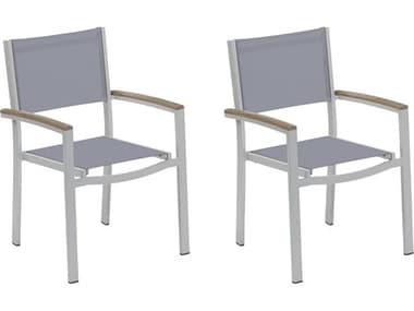 Oxford Garden Travira Aluminum Flint Stackable Dining Arm Chair with Slate Sling (Price Includes 2) OXFTVCHST110V2