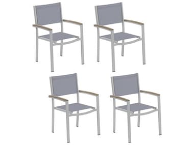 Oxford Garden Travira Aluminum Flint Stackable Dining Arm Chair with Slate Sling (Price Includes 4) OXFTVCHST110V4