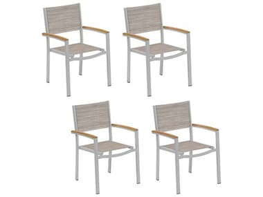 Oxford Garden Travira Aluminum Flint Stackable Dining Arm Chair with Bellows Sling (Price Includes 4) OXFTVCHST111N4