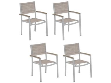 Oxford Garden Travira Aluminum Flint Stackable Dining Arm Chair with Bellows Sling (Price Includes 4) OXFTVCHST111V4