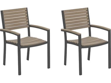Oxford Garden Travira Aluminum Carbon Stackable Dining Arm Chair (Price Includes 2) OXFTVCHVACVPCC2
