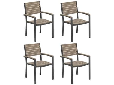 Oxford Garden Travira Aluminum Carbon Stackable Dining Arm Chair (Price Includes 4) OXFTVCHVACVPCC4