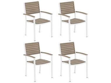 Oxford Garden Travira Aluminum Chalk Stackable Dining Arm Chair (Price Includes 4) OXFTVCHVACVPCW4