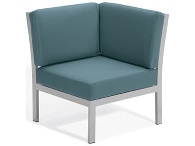 Oxford Garden Travira Aluminum Flint Corner Lounge Chair with Ice Blue Cushions OXFTVCNIB
