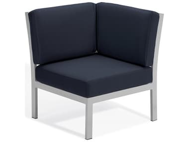 Oxford Garden Travira Aluminum Flint Corner Lounge Chair with Midnight Blue Cushions OXFTVCNMB