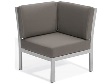 Oxford Garden Travira Aluminum Flint Corner Lounge Chair with Stone Cushions OXFTVCNST