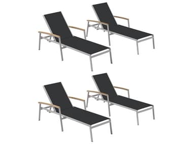 Oxford Garden Travira Aluminum Flint Stackable Chaise Lounge with Black Sling (Price Includes 4) OXFTVL80BN4