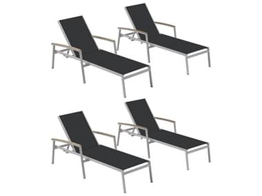 Oxford Garden Travira Aluminum Flint Stackable Chaise Lounge with Black Sling (Price Includes 4) OXFTVL80BV4