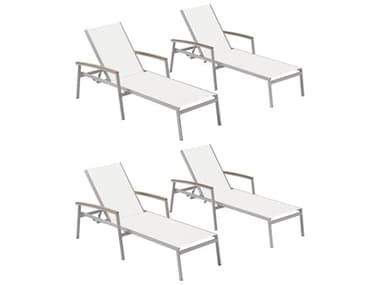 Oxford Garden Travira Aluminum Flint Stackable Chaise Lounge with Eggshell White Sling (Price Includes 4) OXFTVL80CV4