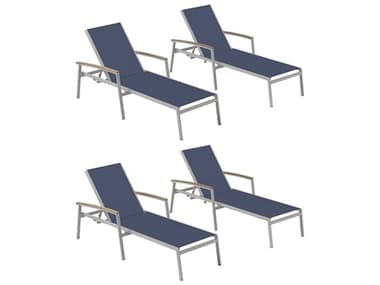 Oxford Garden Travira Aluminum Flint Stackable Chaise Lounge with Ink Pen Sling (Price Includes 4) OXFTVL80T101V4