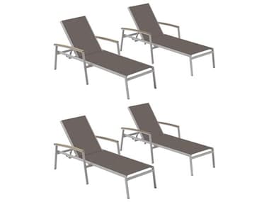 Oxford Garden Travira Aluminum Flint Stackable Chaise Lounge with Cocoa Sling (Price Includes 4) OXFTVL80T104V4