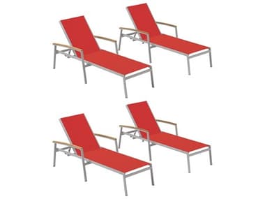 Oxford Garden Travira Aluminum Flint Stackable Chaise Lounge with Red Sling (Price Includes 4) OXFTVL80T105N4