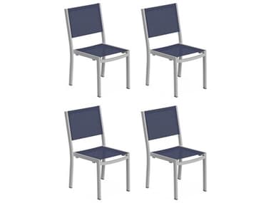 Oxford Gardens Travira Aluminum Flint Dining Side Chair with Ink Pen Sling Sett of 4 OXFTVSCST101PCF4