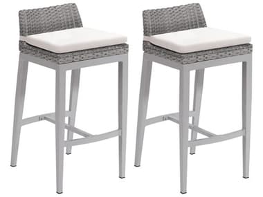 Oxford Garden Argento Wicker Bar Stool with Eggshell White Cushions (Price Includes Two) OXFTVWBSTR2EW