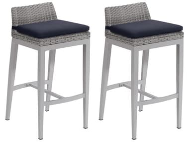 Oxford Garden Argento Wicker Bar Stool with Midnight Blue Cushions (Price Includes Two) OXFTVWBSTR2MB