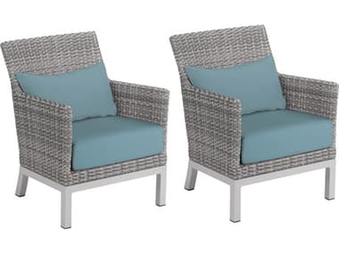 Oxford Garden Argento Wicker Lounge Chair with Ice Blue Lumbar Pillow & Cushion (Price Includes 2) OXFTVWCCRLP2IB