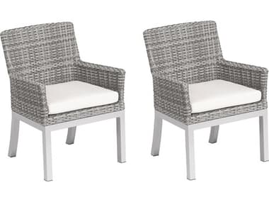 Oxford Garden Argento Wicker Dining Arm Chair with Eggshell White Cushions (Price Includes 2) OXFTVWCHR2EW
