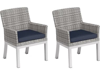 Oxford Garden Argento Wicker Dining Arm Chair with Midnight Blue Cushions (Price Includes 2) OXFTVWCHR2MB